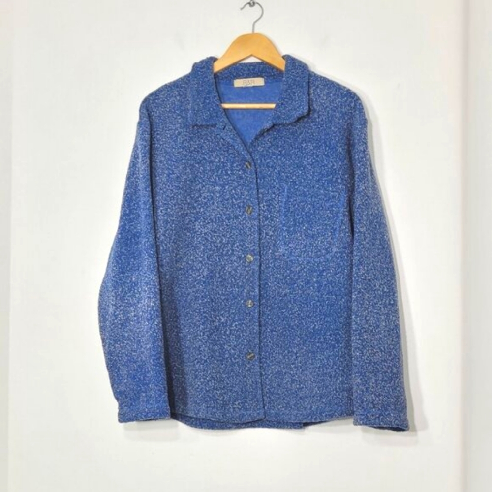 R&R Cozy Blue Fleece Collar Soft Comfy Button Down Cardigan Cottagecore Sweater